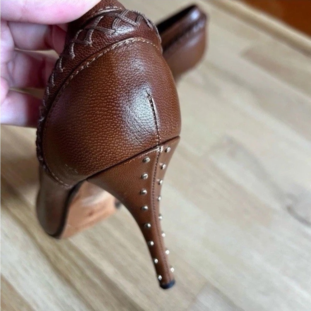 YSL Yves Saint Laurent (YSL) Rive Gauche brown leather tie-front pumps 37 EUC - Picture 9 of 16